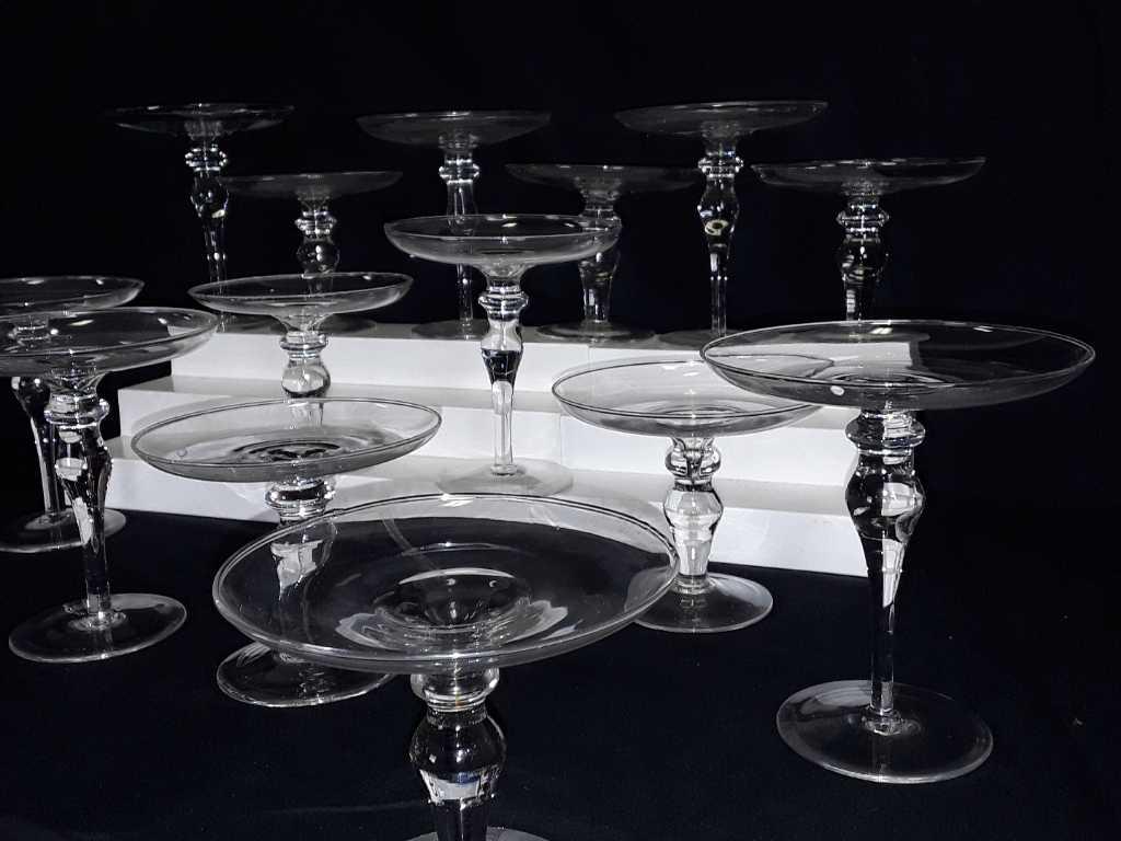 16 GLASS CANDLE HOLDERS - 2 KINDS - 6" AND 5" TALL