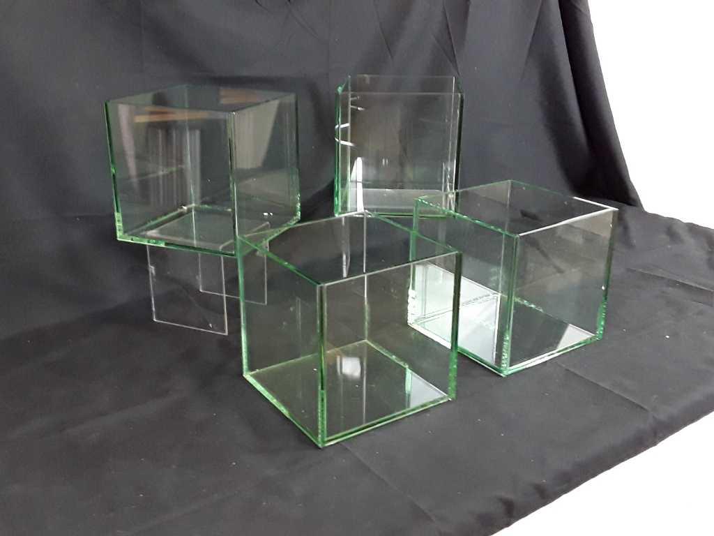 4 SQUARE GLASS PLANTERS - 8" X 8" X 8"