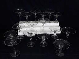 16 GLASS CANDLE HOLDERS - 2 KINDS - 6" AND 5" TALL