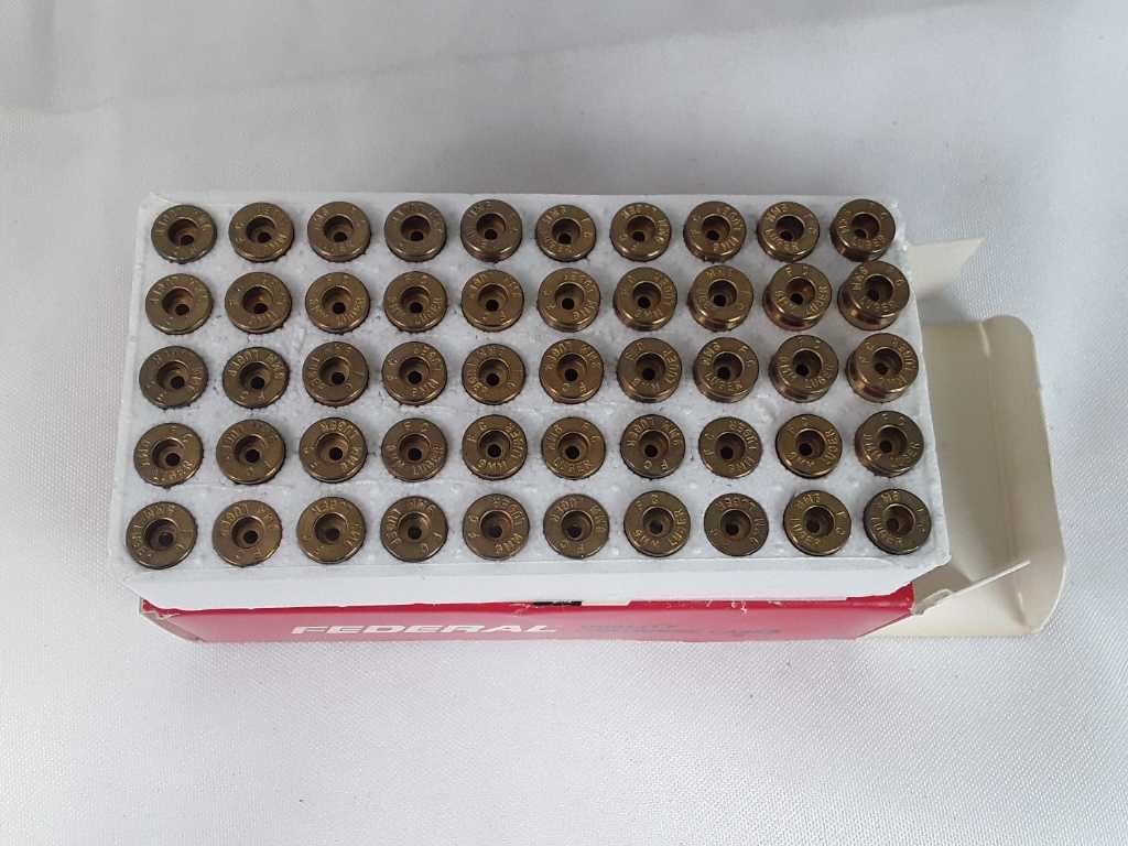 1 BOX FEDERAL 9MM CENTER FIRE CARTRIDGE CASINGS