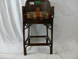 Brown Wicker Stool w/ Seat Cushion