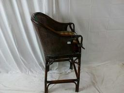 Brown Wicker Stool w/ Seat Cushion