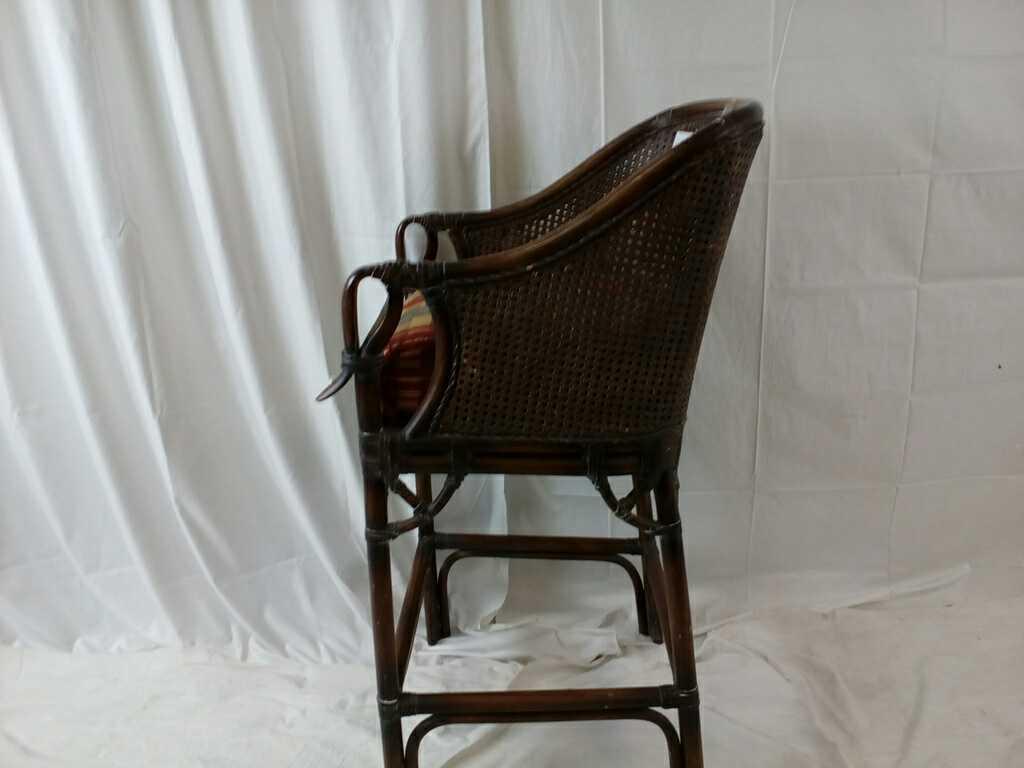 Brown Wicker Stool w/ Seat Cushion