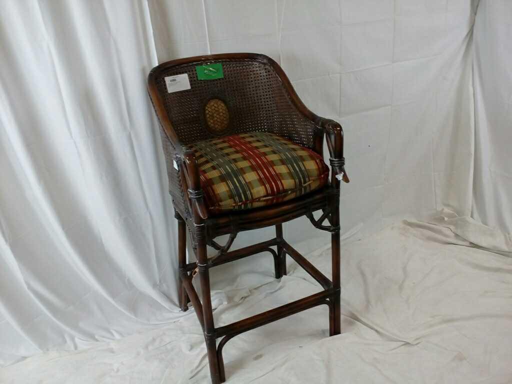 Brown Wicker Stool w/ Seat Cushion