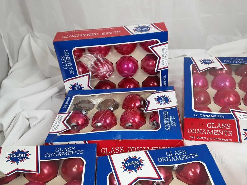 7 Boxes Coby Red Glass Ornaments 12 Dozen Ea