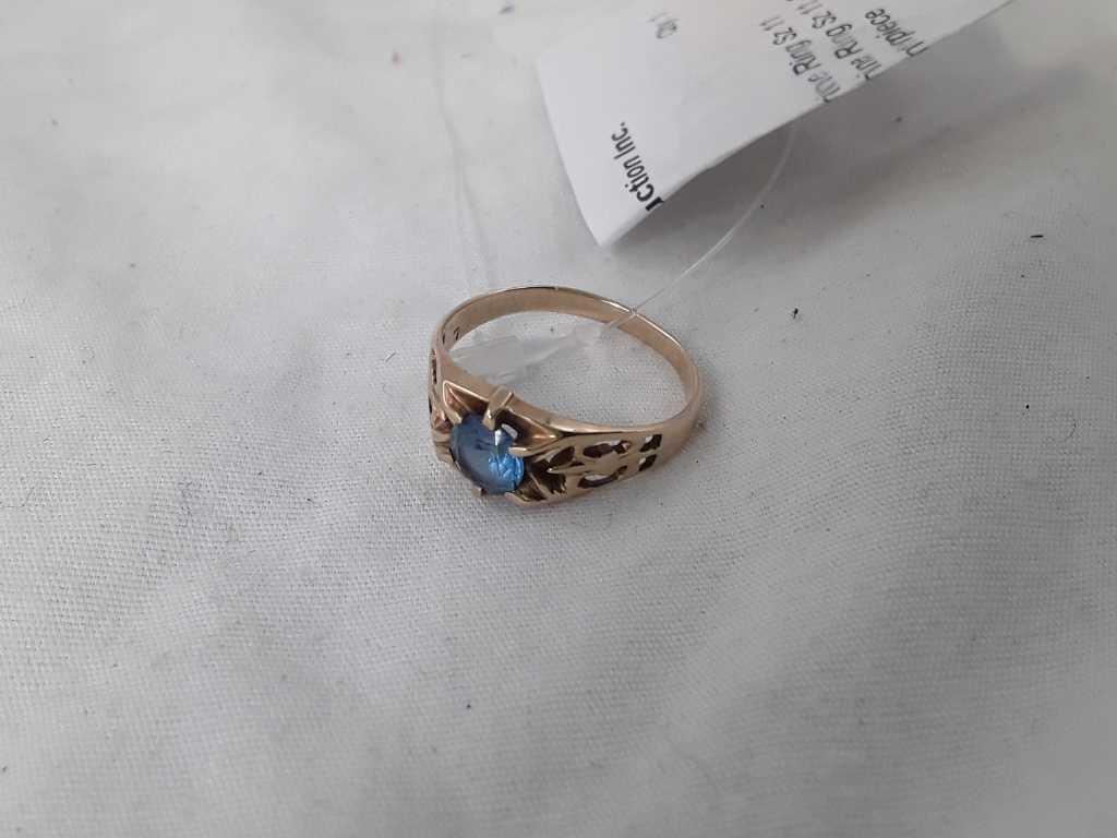 14K Yellow Gold Aquamarine Ring Sz 11