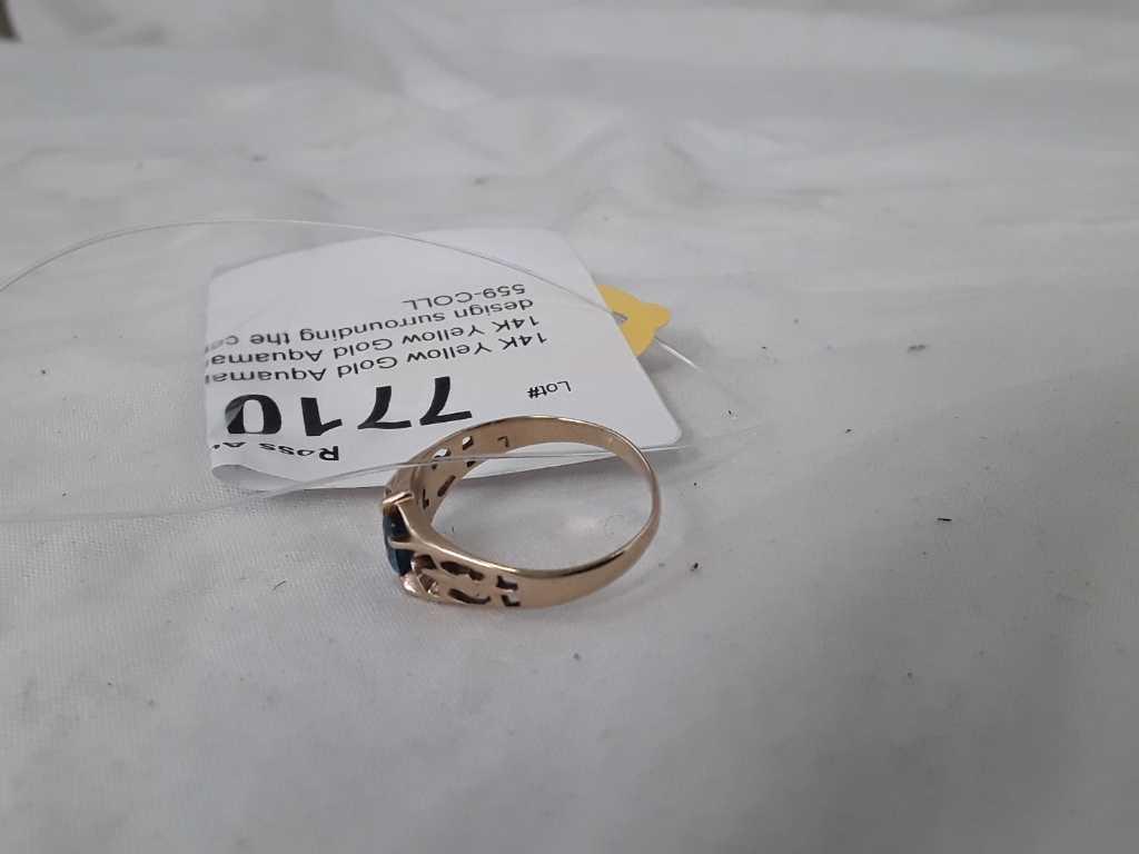 14K Yellow Gold Aquamarine Ring Sz 11