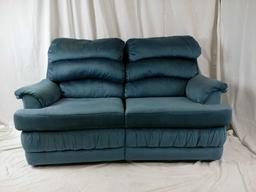 BLUE FABRIC DOUBLE RECLINING LOVE SEAT