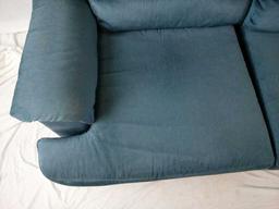 BLUE FABRIC DOUBLE RECLINING LOVE SEAT