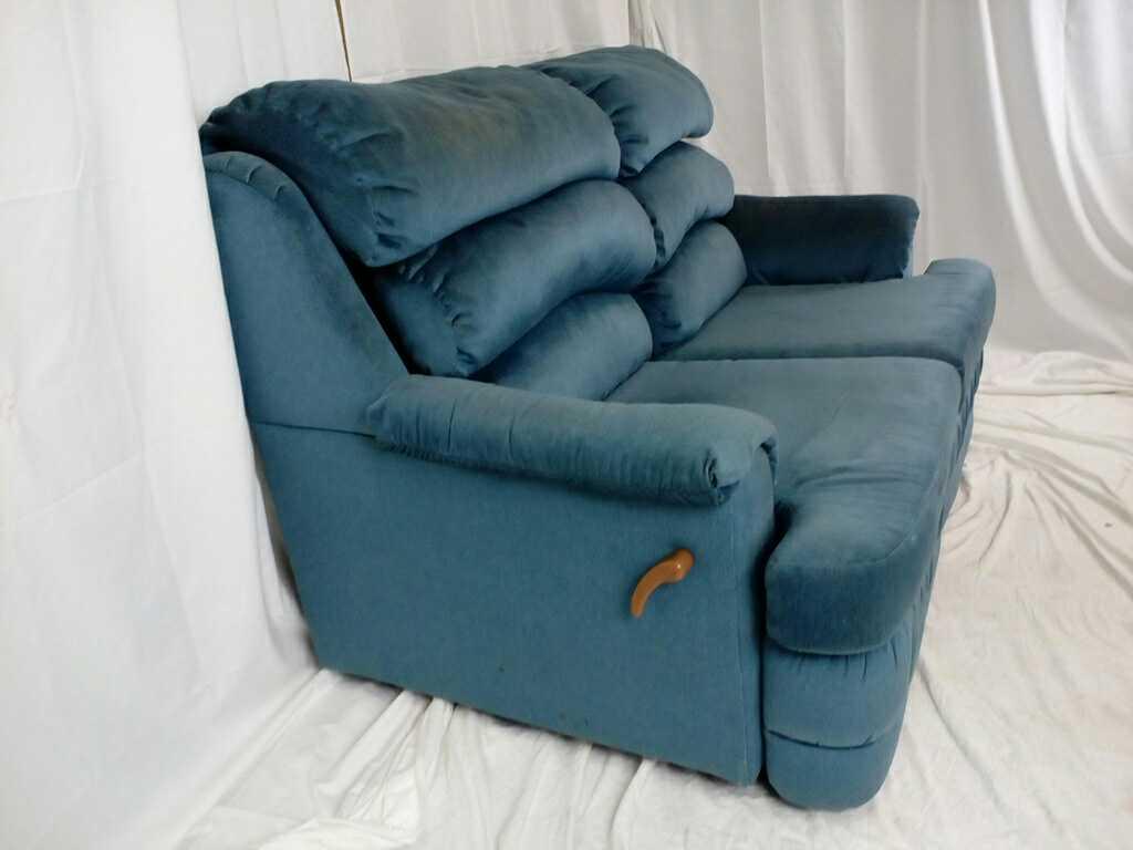 BLUE FABRIC DOUBLE RECLINING LOVE SEAT