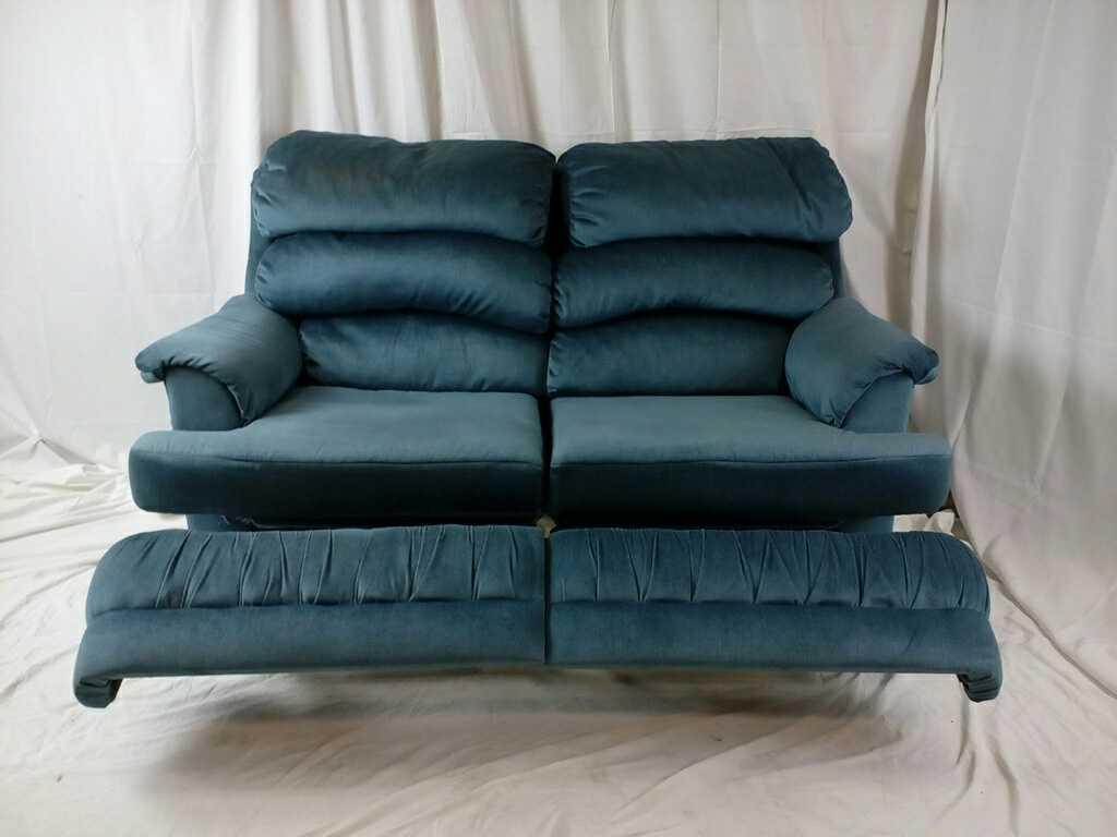 BLUE FABRIC DOUBLE RECLINING LOVE SEAT