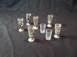 Set of 6 Sterling Silver & Glass Shot Glasses.