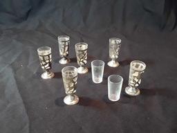 Set of 6 Sterling Silver & Glass Shot Glasses.