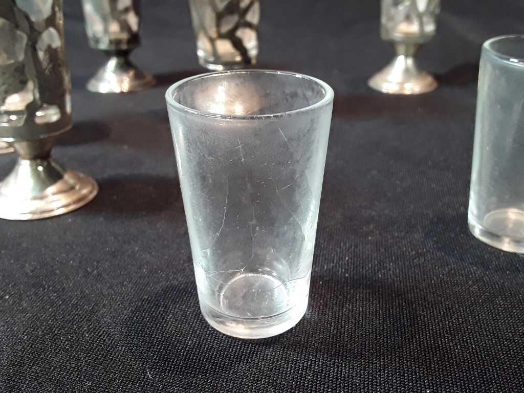 Set of 6 Sterling Silver & Glass Shot Glasses.