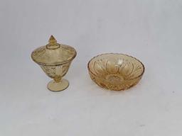 Amber Glass Bowl and Covered Dish