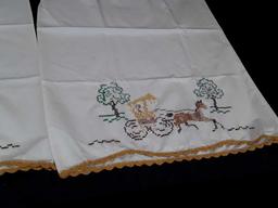 SET OF EMBROIDERED PILLOWCASES W/HORSE & BUGGY