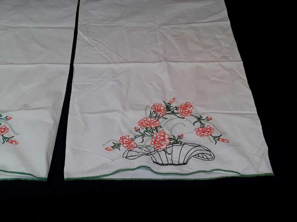 SET OF EMBROIDERED PILLOWCASES W/ORANGE FLOWERS