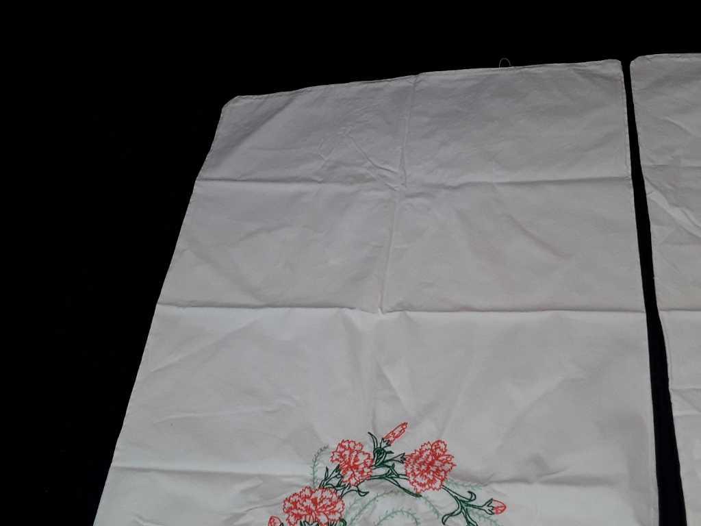 SET OF EMBROIDERED PILLOWCASES W/ORANGE FLOWERS