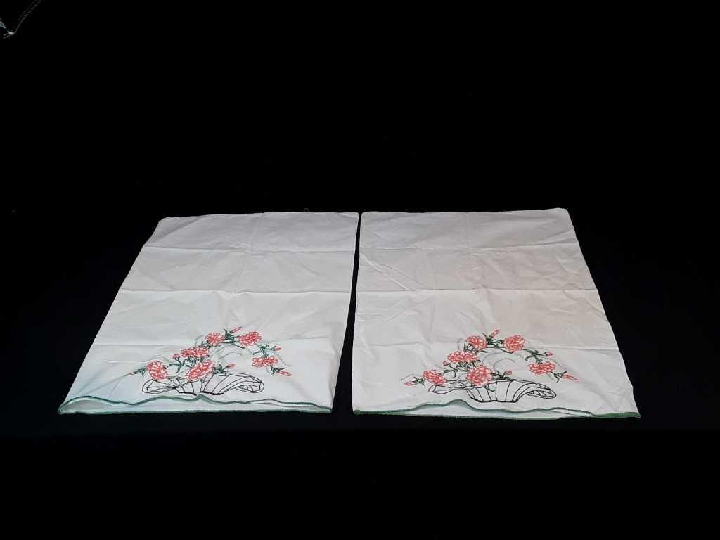 SET OF EMBROIDERED PILLOWCASES W/ORANGE FLOWERS