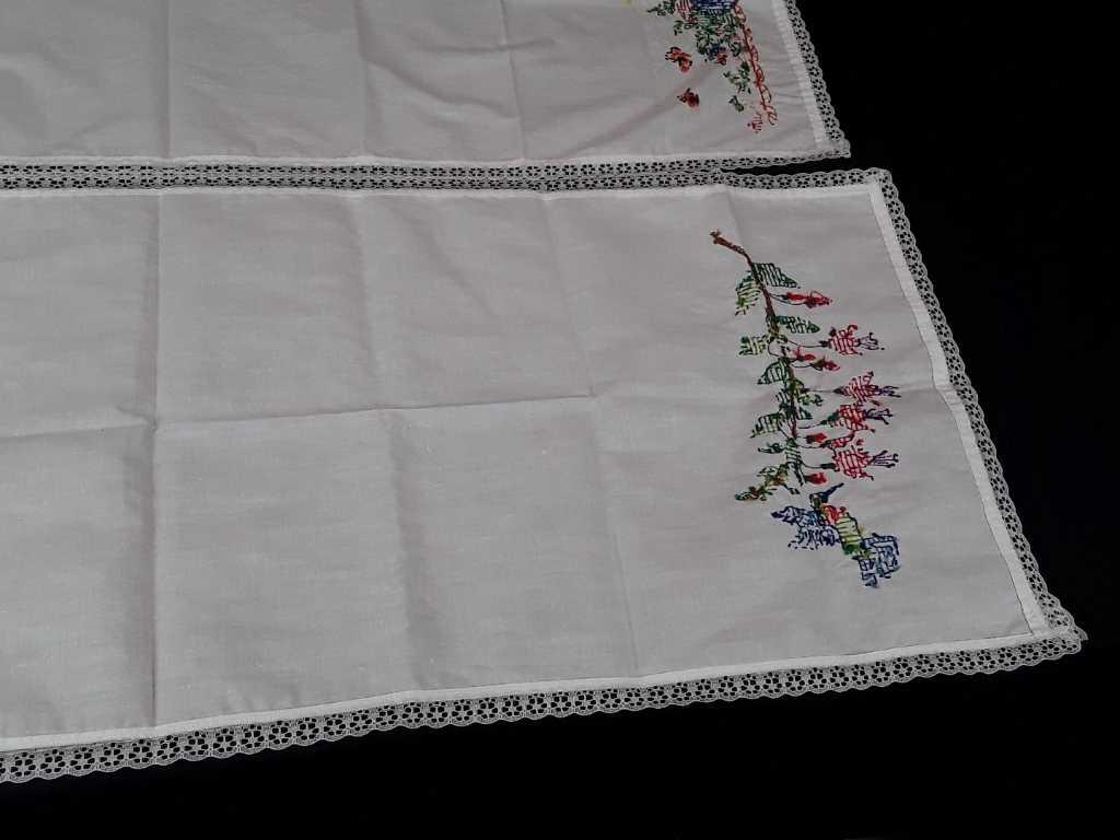 2 EMBROIDERED DRESSER SCARVES BRIGHT COLORS