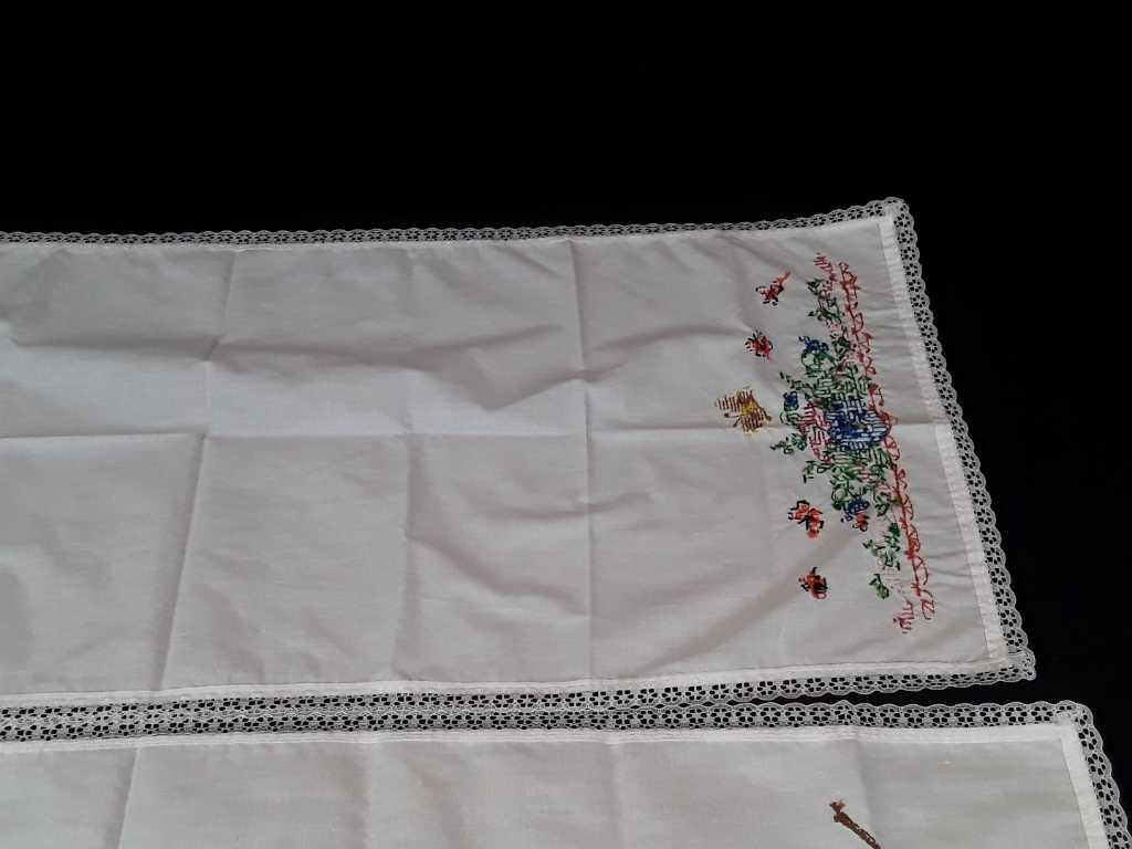 2 EMBROIDERED DRESSER SCARVES BRIGHT COLORS