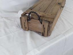 VINTAGE WOOD AMMO CRATE, 2 ROPE HANDLES