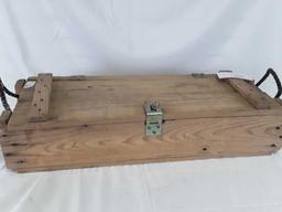 VINTAGE WOOD AMMO CRATE, 2 ROPE HANDLES