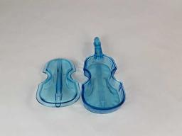 BLUE GLASS VIOLIN DISH WITH COVER