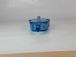 BLUE GLASS VIOLIN DISH WITH COVER