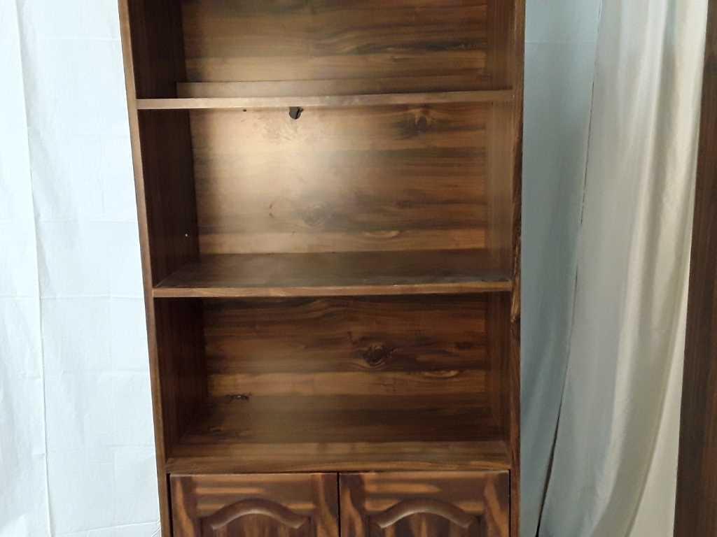 2 MATCHING LIGHTED BOOKCASES  DARK COLORED WOOD