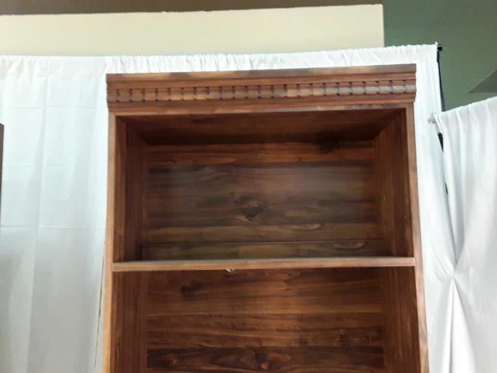 2 MATCHING LIGHTED BOOKCASES  DARK COLORED WOOD