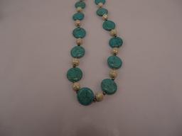 Turquoise & MOP Silvertone Necklace 22"