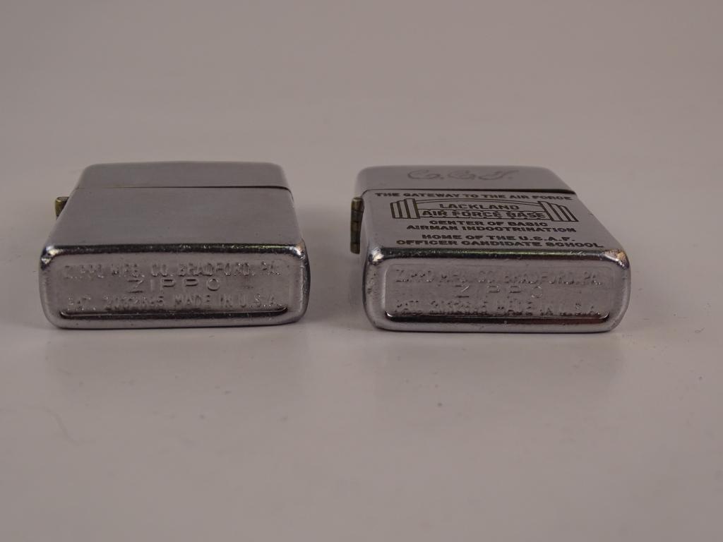 2 ZIPPO LIGHTERS, 1 NO ENGRAVING, 1 LACKLAND AFB