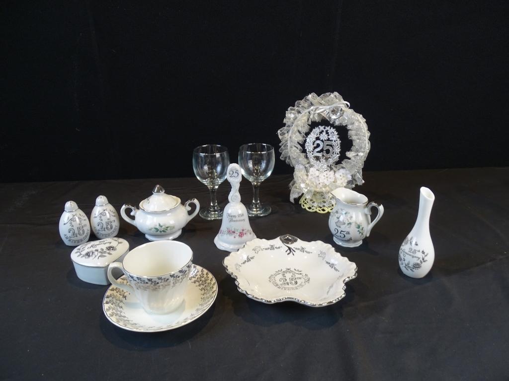 LEFTON CHINA HAND PAINTED  25TH ANV/ W MISC