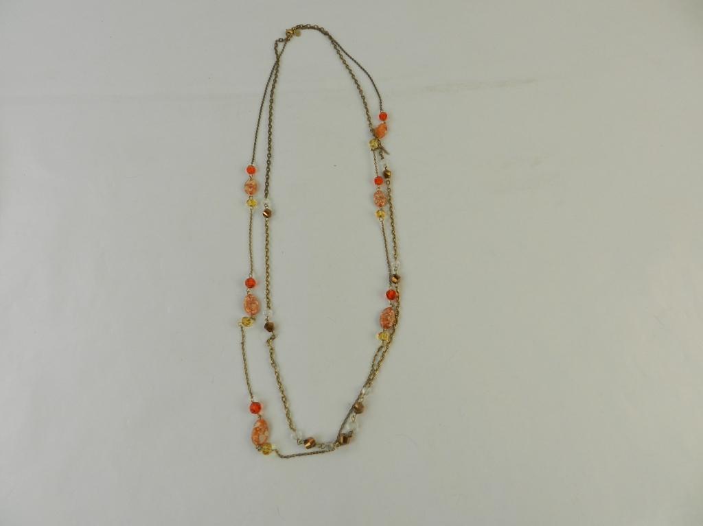 BRASSTONE NECKLACE W/ORANGE, GOLDEN BEADS