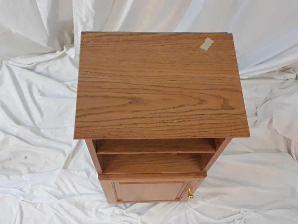 LIGHT WOOD SMALL CABINET W/SHELVES & DOOR