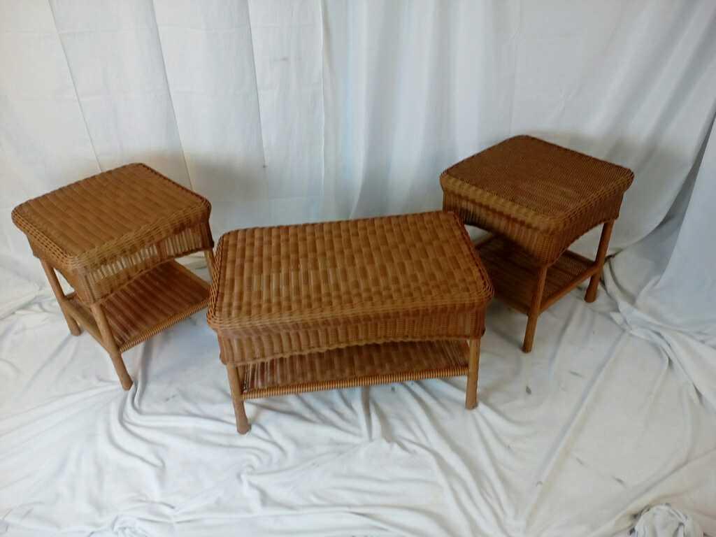 3 PLASTIC RATTAN SIDE TABLES