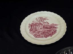 Pink Glass Plate, 2-Taylor Smith USA Plates