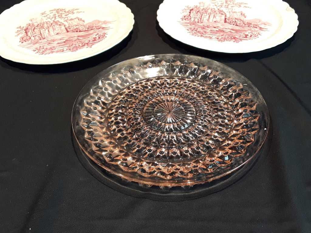 Pink Glass Plate, 2-Taylor Smith USA Plates