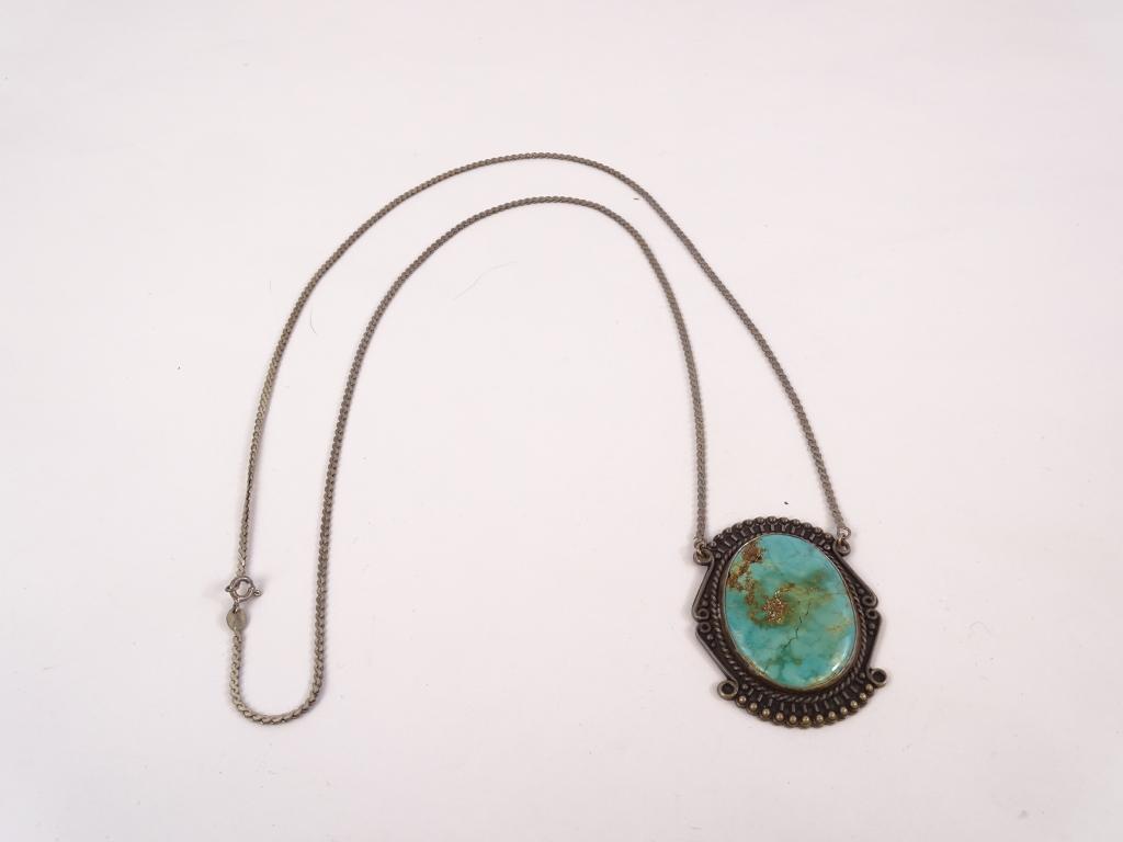 Sterling Turquoise Serpentine Necklace, 37g