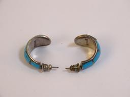 Sterling Turquoise Half Hoop Earrings, 6g (0.2oz)