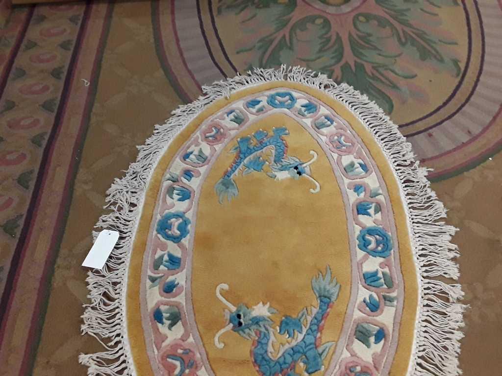 OVAL WOOL VINTAGE RUG W/DRAGON DESIGN