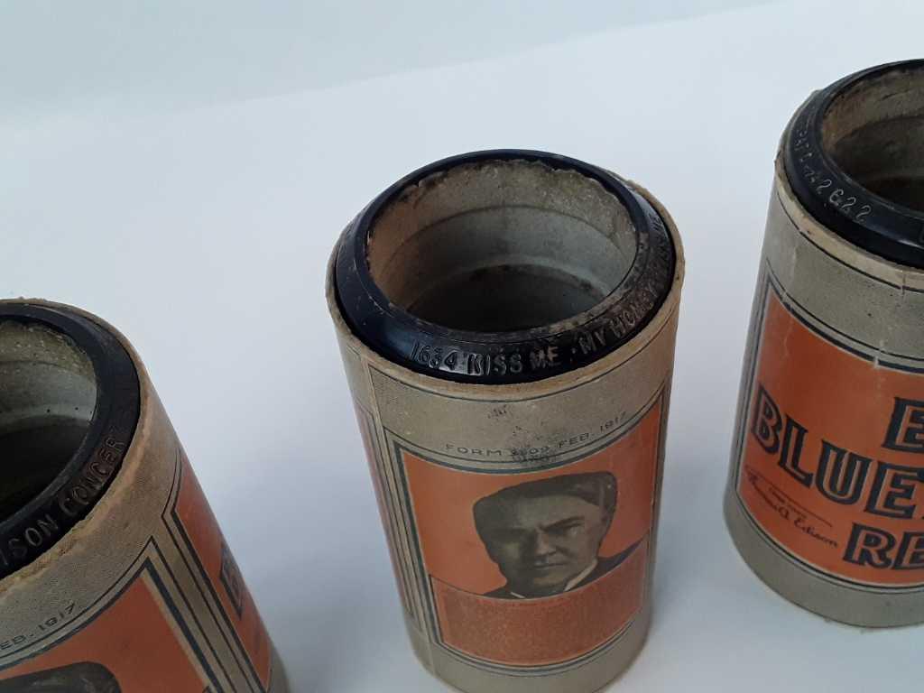 5 ANTIQUE EDISON RECORD CYLINDER W/RECORDS