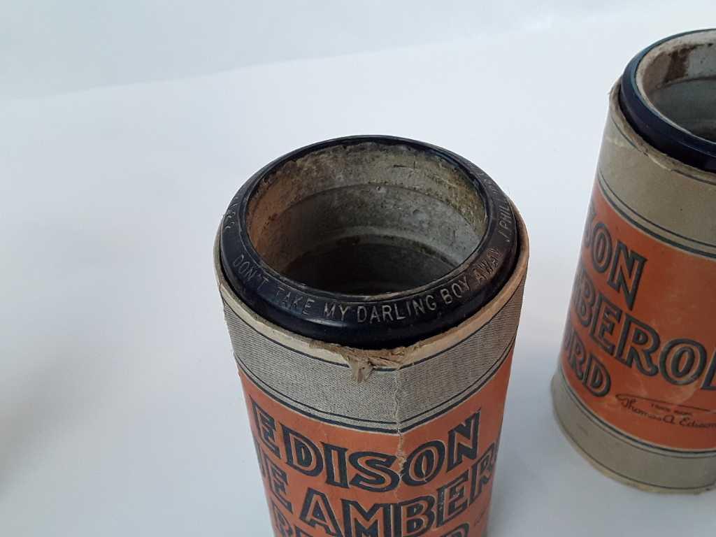 5 ANTIQUE EDISON RECORD CYLINDER W/RECORDS