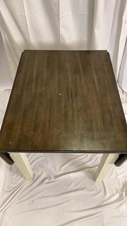 Dark Wood White Leg Drop Leaf Dining Table.