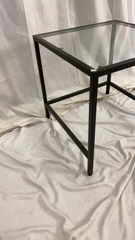 Glass Metal and Wood End Table