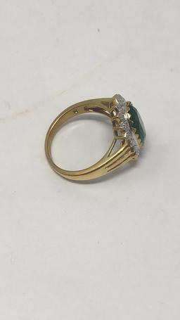 GOLD TONE OVAL CUT GREEN STONE RING