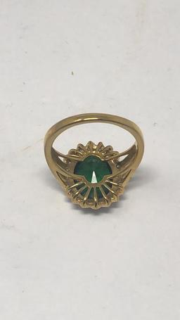 GOLD TONE OVAL CUT GREEN STONE RING