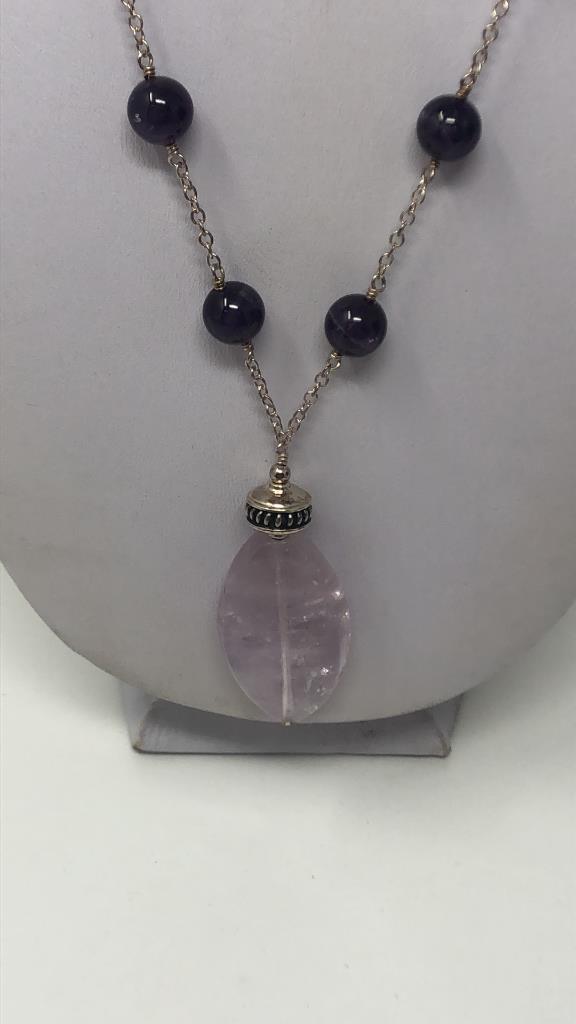 STERLING SILVER & PURPLE STONE NECKLACE