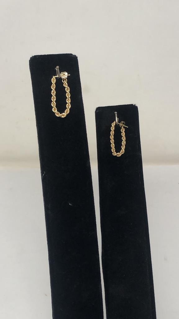 14K YELLOW GOLD ROPE DANGLE EARRINGS 1G